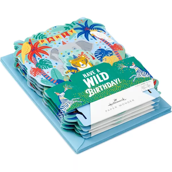 Hallmark Paper Wonder Pack of Pop Up Birthday Cards for Kids Jungle Animals 8 3D Cards and Envelopes