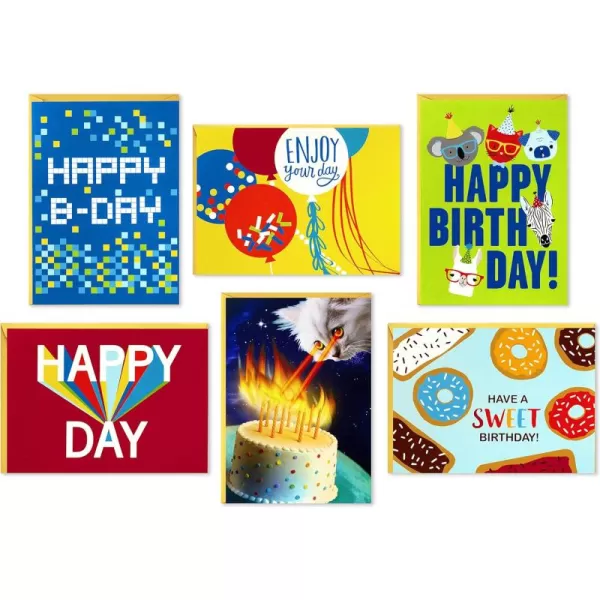 Hallmark Birthday Cards Assortment 36 Cards with Envelopes Cats Lasers Llamas Donuts