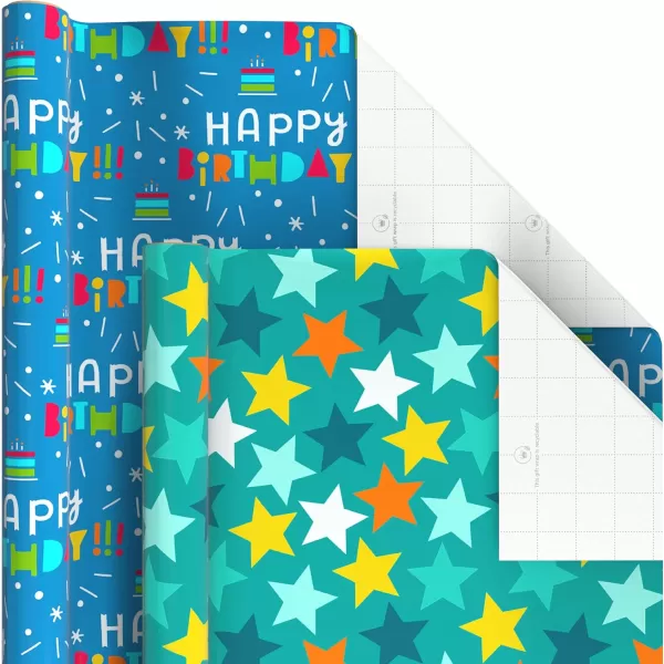 Hallmark Birthday Wrapping Paper Rolls  Stars Stripes Balloons Cupcakes quotHappy Birthdayquot Gift Wrap Paper Set of 6 Rolls 180 sq ft ttl