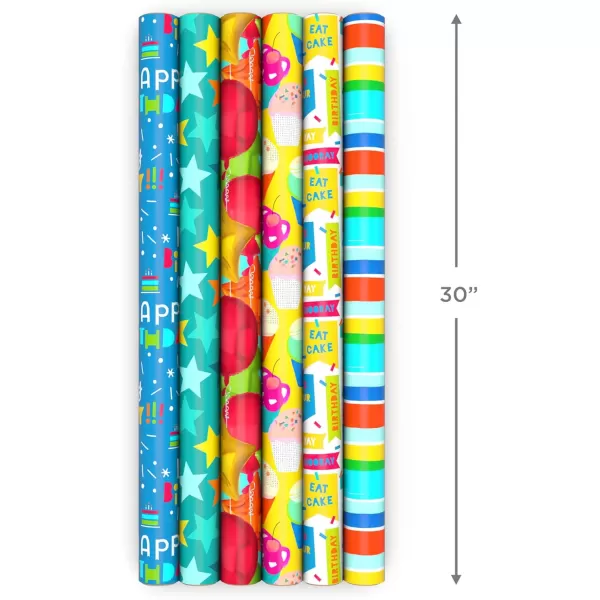 Hallmark Birthday Wrapping Paper Rolls  Stars Stripes Balloons Cupcakes quotHappy Birthdayquot Gift Wrap Paper Set of 6 Rolls 180 sq ft ttl