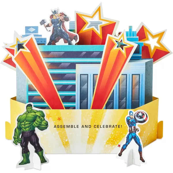 Hallmark Marvel Avengers Pop Up Card Superhero Birthday CakeAssemble  City Scene with Paper Hulk  Black Widow  Captain America  Iron Man Figures