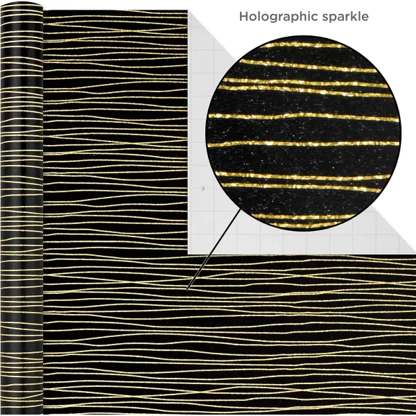 Hallmark Premium Wrapping Paper Roll Bundle with Cut Lines on Reverse 3 Rolls 85 sq ft ttl Marble Black Antiqued Gold for Valentines Day Graduations Birthdays Weddings and Bridal ShowersBlack and Gold