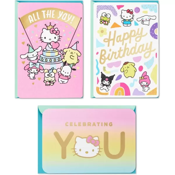 Hallmark Sanrio Hello Kitty Cute Birthday Cards 3 Cards with Envelopes