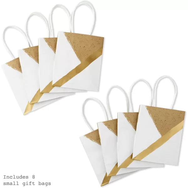 Hallmark 6quot Small Paper Gift Bags 8Pack White and Kraft for Birthdays Mothers Day Weddings Graduations Baby Showers Bridal Showers Care Packages and MoreWhite  Gold