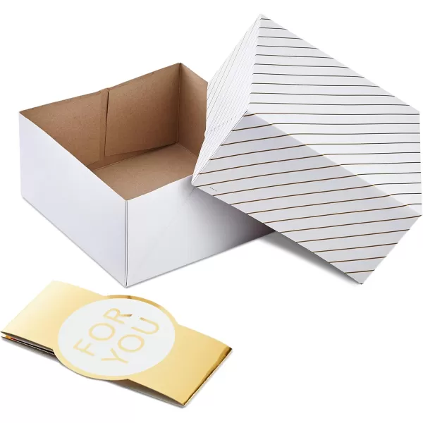 Hallmark 8quot Medium Gift Box Set with Wrap Bands 2Pack Gold and White Stripes For You for Christmas Hanukkah Weddings Valentines Day Birthdays