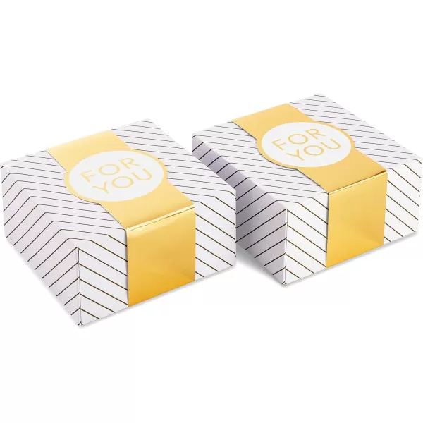 Hallmark 8quot Medium Gift Box Set with Wrap Bands 2Pack Gold and White Stripes For You for Christmas Hanukkah Weddings Valentines Day Birthdays