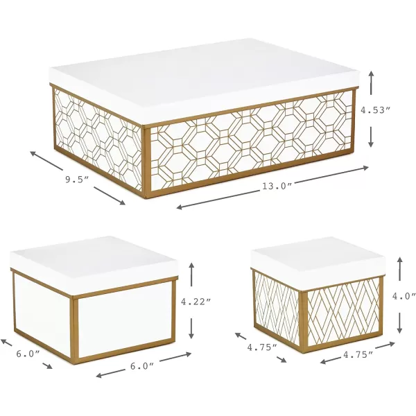 Hallmark Nested Gift Boxes with Lids and Fill Set of 3 White and Gold Assorted Sizes for Valentines Day Weddings Bridal Showers and More