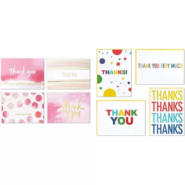 Hallmark Thank You Cards Assortment Pink and Gold Watercolor 40 Thank You Notes with Envelopes for Wedding Bridal Shower Baby Shower Business GraduationPink  Gold