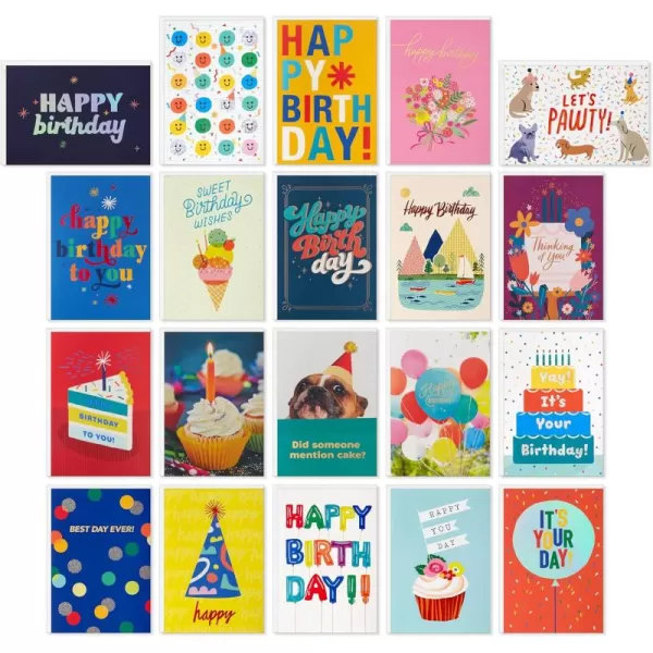 Hallmark Assorted Birthday Cards with Envelopes 20 Card Refill Pack for Organizer Box