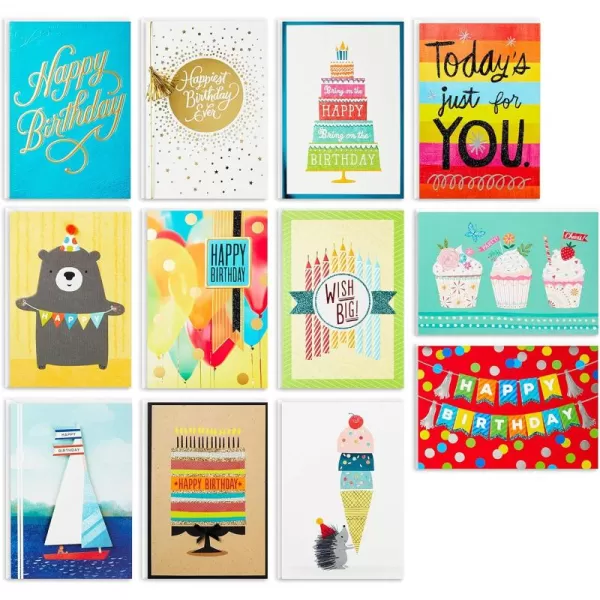 Hallmark Birthday Cards Assortment 12 Cards with Envelopes Premium Refill Pack Card Organizer BoxAll Occasion Refill Pack