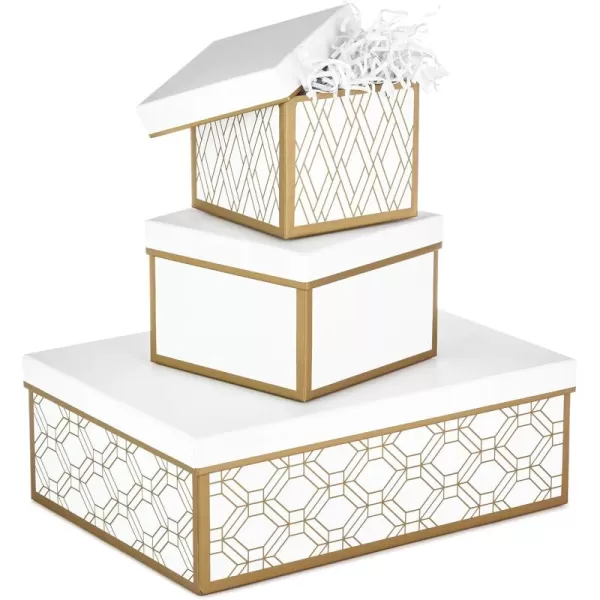 Hallmark Nested Gift Boxes with Lids and Fill Set of 3 White and Gold Assorted Sizes for Valentines Day Weddings Bridal Showers and More