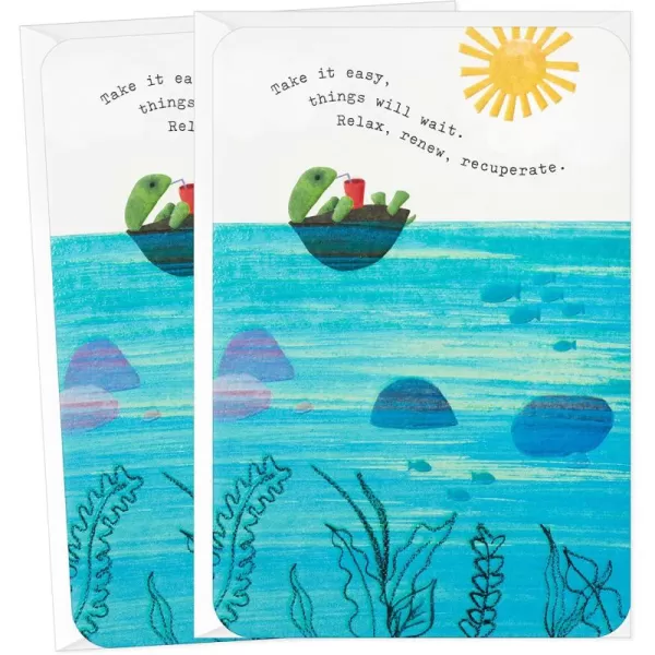 Hallmark Pack of 2 Get Well Soon Encouragement Cards Floating TurtleFloating Turtle  2 Cards with Envelopes