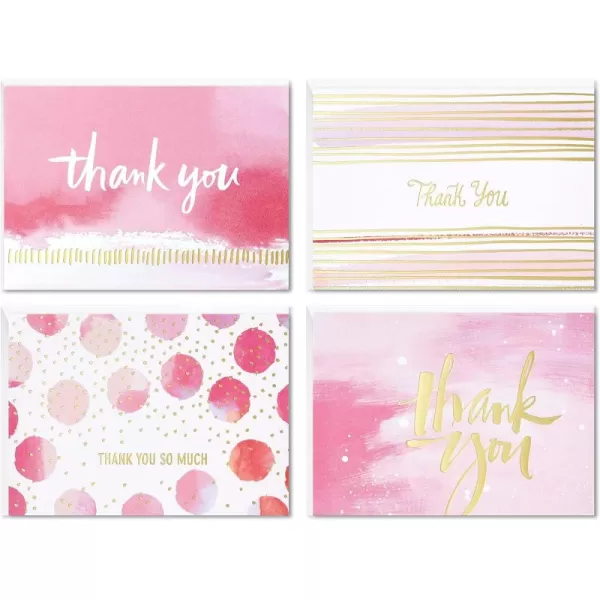 Hallmark Thank You Cards Assortment Pink and Gold Watercolor 40 Thank You Notes with Envelopes for Wedding Bridal Shower Baby Shower Business GraduationPink  Gold