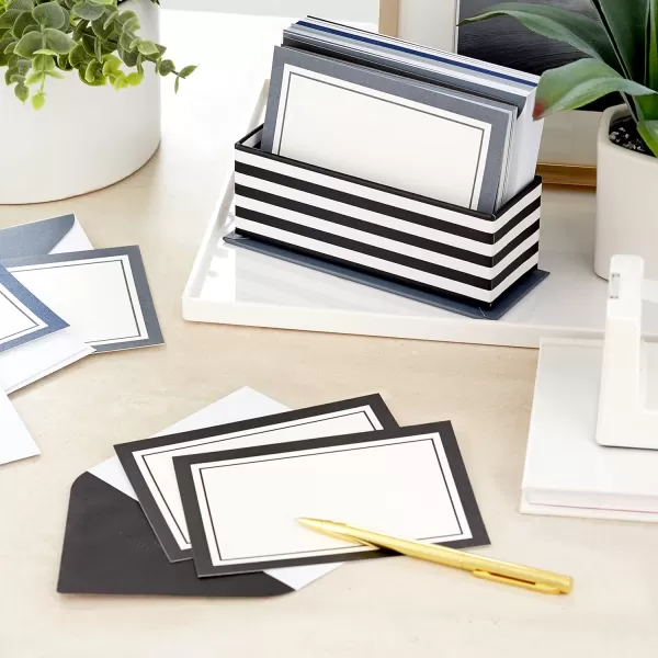 Hallmark Blank Cards Assortment with Organizer Black ampamp White Stripes 40 Note Cards with Envelopes for Graduation Just Because All Occasion