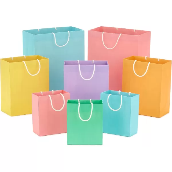 Hallmark Gray Gift Bag Bundle in Assorted Sizes Pack of 82 Small 5quot 2 Medium 8quot 2 Large 11quot 2 Extra Large 14quot for Weddings Mothers Day Graduations Birthdays Groomsmen Gifts and MorePink  Yellow  Blue