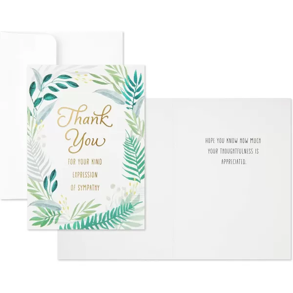 Hallmark Pack of 20 Thank You for Your Sympathy Cards Gold Foil Greenery Funeral Thank You Cards