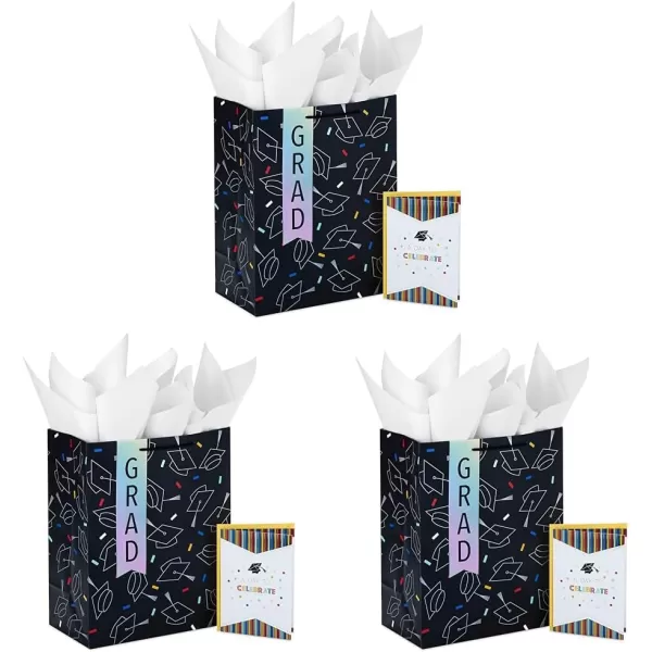 Hallmark 13quot Large Graduation Gift Bag with Greeting Card and Tissue Paper Black Red Blue Holographic for High School College Law School Nursing KindergartenHolographic  Black  Red  Blue