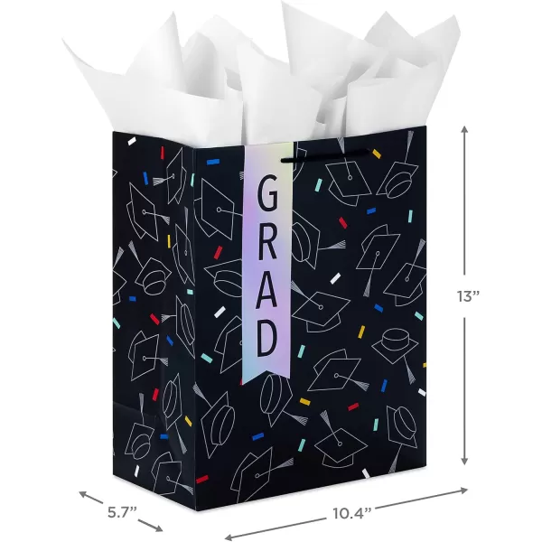 Hallmark 13quot Large Graduation Gift Bag with Greeting Card and Tissue Paper Black Red Blue Holographic for High School College Law School Nursing KindergartenHolographic  Black  Red  Blue