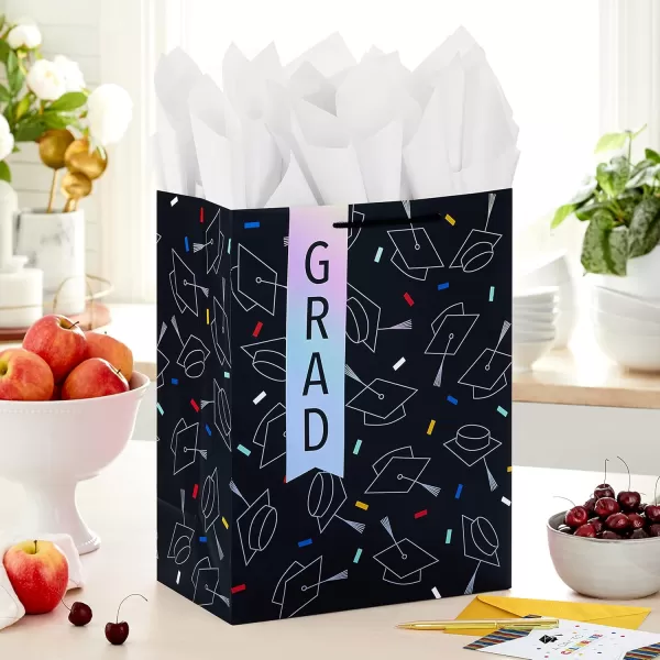 Hallmark 13quot Large Graduation Gift Bag with Greeting Card and Tissue Paper Black Red Blue Holographic for High School College Law School Nursing KindergartenHolographic  Black  Red  Blue