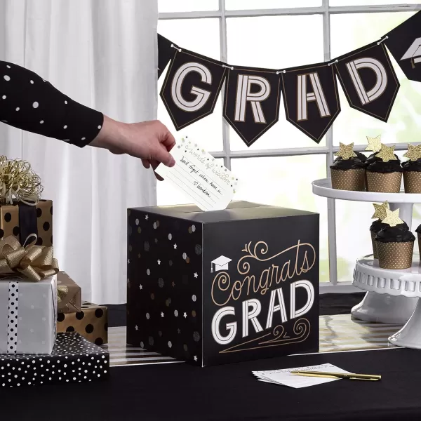 Hallmark 5GEY2000 Graduation Party Kit Black and Gold Banner Table Runner Card Box 25 Advice Cards Graduation Kit One