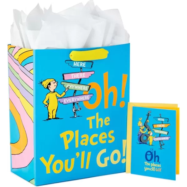 Hallmark 13quot Large Graduation Gift Bag with Greeting Card and Tissue Paper Black Red Blue Holographic for High School College Law School Nursing KindergartenBlue