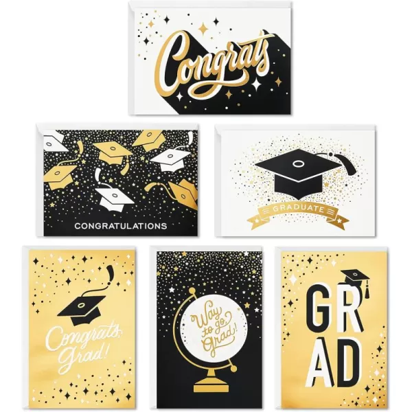 Hallmark Graduation Cards Bulk Assortment Black and Gold 36 Cards and Envelopes 6 DesignsBlack and Gold Congrats  36 Cards