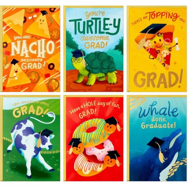 Hallmark Graduation Cards for Kids Bulk Assortment 36 Cards with Envelopes Pizza Nachos Turtle Cow Donut for Preschool Kindergarten Elementary and MoreAssorted Punny Graduation Cards for Kids