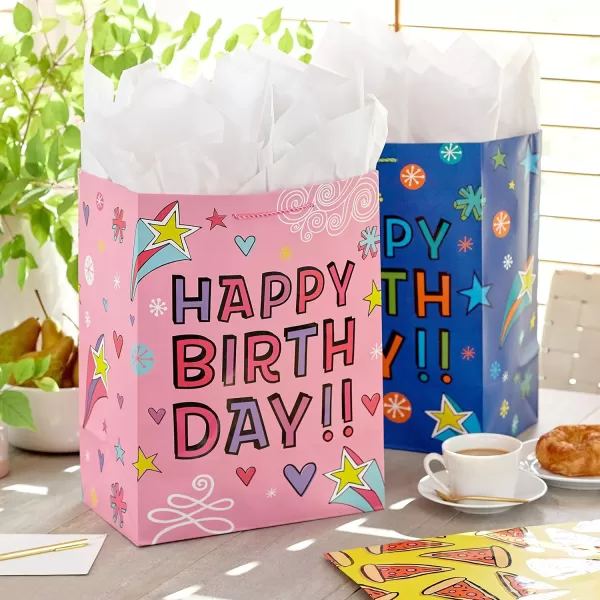 Hallmark 17quot Extra Large Birthday Gift Bags 3Pack Happy Birthday Pink Blue Pizza for Kids Grandchildren Nieces Nephews Boys Girls ClassmatesRed  Blue