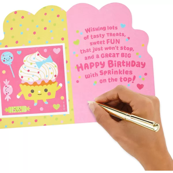 Hallmark Birthday Card for Girls Retro FlowersCupcake and Candy Stickers