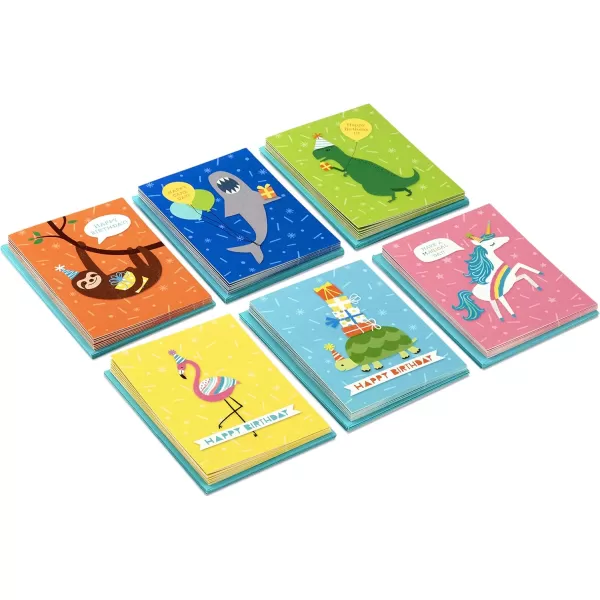 Hallmark Birthday Cards for Kids Assortment 48 Cards with Envelopes Dinosaurs Sloths Unicorns Flamingos Turtles SharksCards