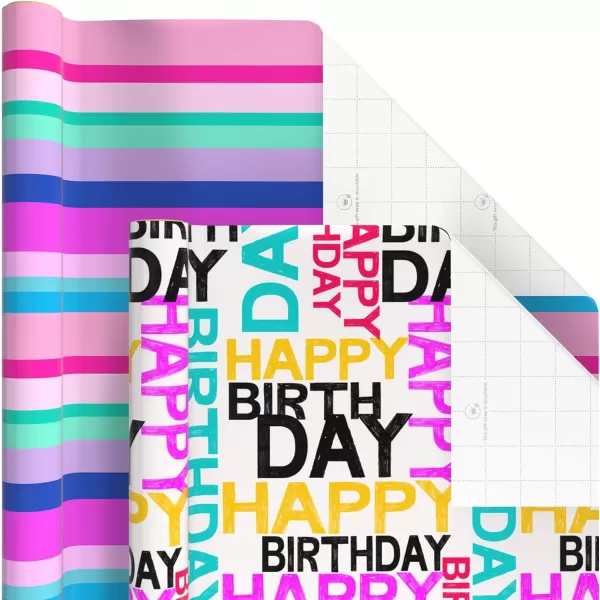 Hallmark Birthday Wrapping Paper Rolls  Flowers Stripes Pink Teal and Black Polka Dots Gift Wrap Paper Set of 6 Rolls 180 sq ft ttl