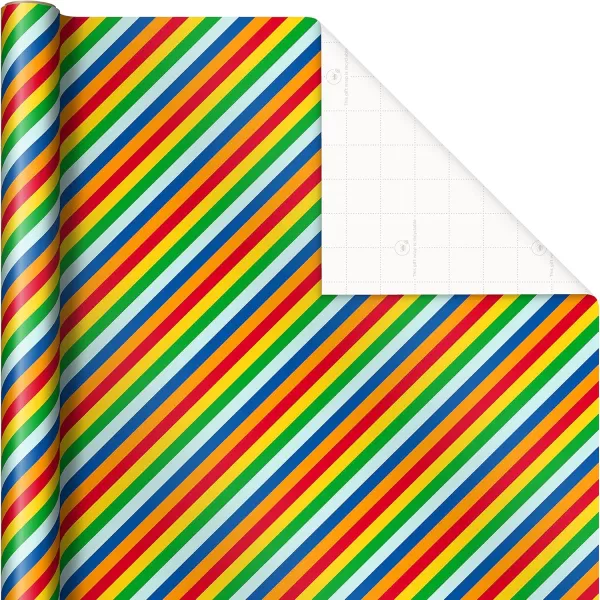 Hallmark Birthday Wrapping Paper Set 3 Rolls 90 Sq Ft Ttl 10 Bows Ribbon Gift Tag Stickers Rainbow Stripes Cake Happy Birthday for Kids and Adults