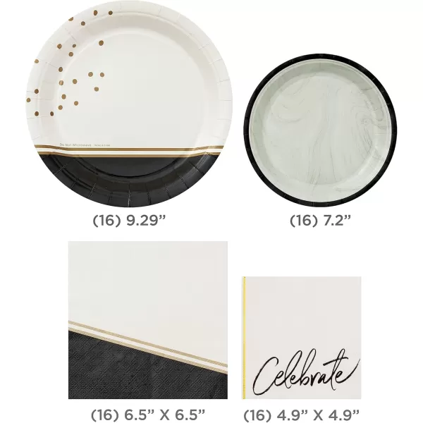 Hallmark Black and Gold Party Supplies 16 Round Dinner Plates 16 Round Dessert Plates 16 Beverage Napkins 16 Dinner Napkins for Weddings Graduations EngagementsChic Black  Ivory  Gold