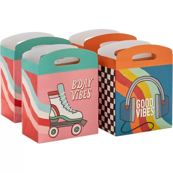 Hallmark Gift Bag Assortment 8 Bags 3 Small 6quot 3 Medium 9quot 2 Large 13quot Kids Birthday Good Vibes Retro IconsRetro Icon  Roller Skates  Headphones  Pink  Blue