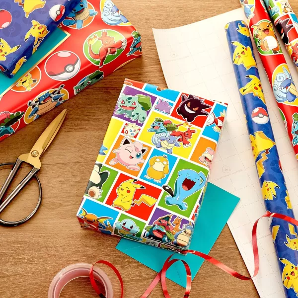 Hallmark Pokmon Wrapping Paper Rolls  Pikachu Charmander Bulbasaur Gift Wrap Paper Set of 3 Rolls 60 sq ft ttl for Birthday Kids Parties Gamers Christmas PresentsPikachu  Charmander  Bulbasaur