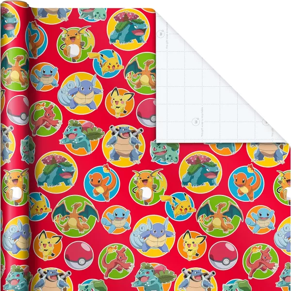 Hallmark Pokmon Wrapping Paper Rolls  Pikachu Charmander Bulbasaur Gift Wrap Paper Set of 3 Rolls 60 sq ft ttl for Birthday Kids Parties Gamers Christmas PresentsPikachu  Charmander  Bulbasaur