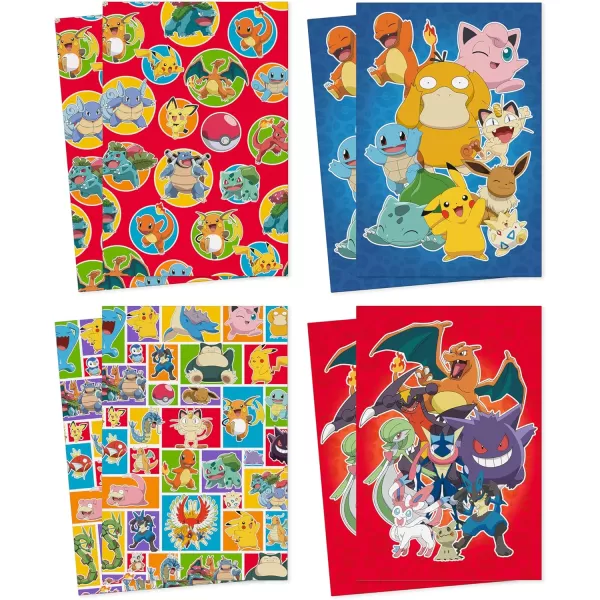 Hallmark Pokmon Wrapping Paper Rolls  Pikachu Charmander Bulbasaur Gift Wrap Paper Set of 3 Rolls 60 sq ft ttl for Birthday Kids Parties Gamers Christmas PresentsBlue