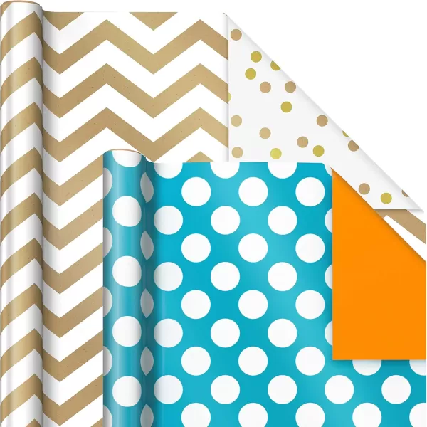 Hallmark Recyclable Kraft Wrapping Paper with Cutlines on Reverse 3 Rolls 60 Sq Ft Ttl Bold Stripes Black and White Windowpane Plaid for Birthdays Baby Showers Graduations HolidaysGreen  Blue