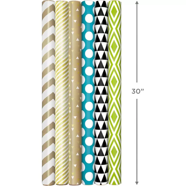 Hallmark Recyclable Kraft Wrapping Paper with Cutlines on Reverse 3 Rolls 60 Sq Ft Ttl Bold Stripes Black and White Windowpane Plaid for Birthdays Baby Showers Graduations HolidaysGreen  Blue