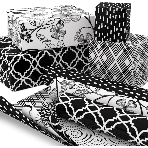 Hallmark Reversible Wrapping Paper Bundle 6 Rolls 195 Square Feet Total Flowers ampamp Polka Dots Black and White Pink and Blue for Birthdays Weddings Valentines Day Mothers Day Baby Shower