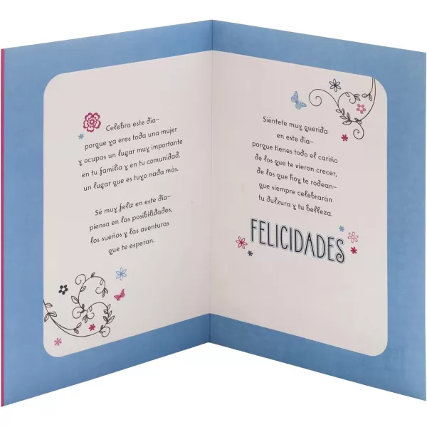 Hallmark Vida Spanish Birthday Card for Quinceaera Flower and Butterfly Heart 0499RZM7059