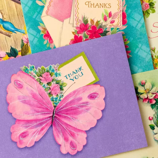 Hallmark Vintage Thank You Note Assortment 48 Blank Cards with Envelopes Butterfly Flowers Birdhouse