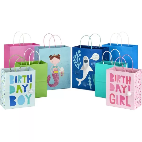 Hallmark Assorted Birthday Gift Bags for Kids 8 Bags 4 Medium 9quot 4 Large 13quot Rainbow Stripes Polka Dots Yellow Pink BlueKid Birthday Gift Bag Bundle