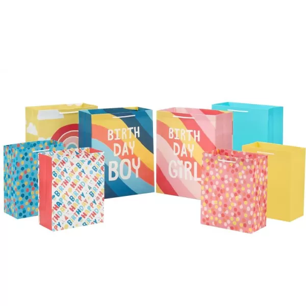 Hallmark Assorted Birthday Gift Bags for Kids 8 Bags 4 Medium 9quot 4 Large 13quot Rainbow Stripes Polka Dots Yellow Pink BlueRainbow  Stripes  Polka Dots  Yellow  Pink  Blue