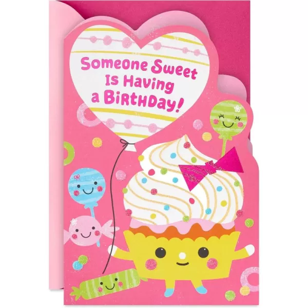 Hallmark Birthday Card for Girls Retro FlowersCupcake and Candy Stickers