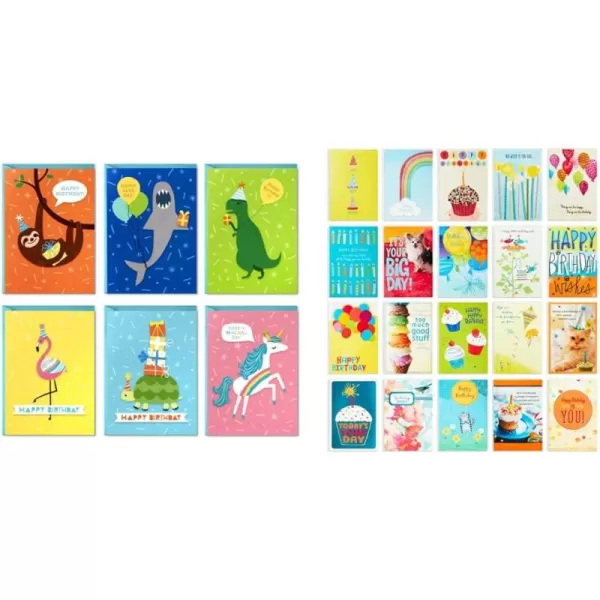 Hallmark Birthday Cards for Kids Assortment 48 Cards with Envelopes Dinosaurs Sloths Unicorns Flamingos Turtles SharksCards  Birthday Card