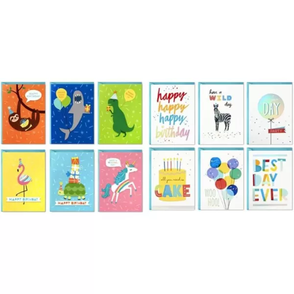 Hallmark Birthday Cards for Kids Assortment 48 Cards with Envelopes Dinosaurs Sloths Unicorns Flamingos Turtles SharksCards  Cards Assortment  24 Cards