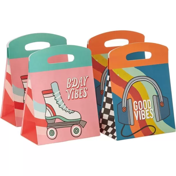 Hallmark Gift Bag Assortment 8 Bags 3 Small 6quot 3 Medium 9quot 2 Large 13quot Kids Birthday Good Vibes Retro IconsRetro Icon  Roller Skates  Headphones  Pink  Blue