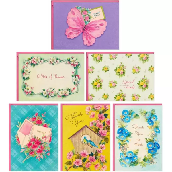 Hallmark Vintage Thank You Note Assortment 48 Blank Cards with Envelopes Butterfly Flowers Birdhouse