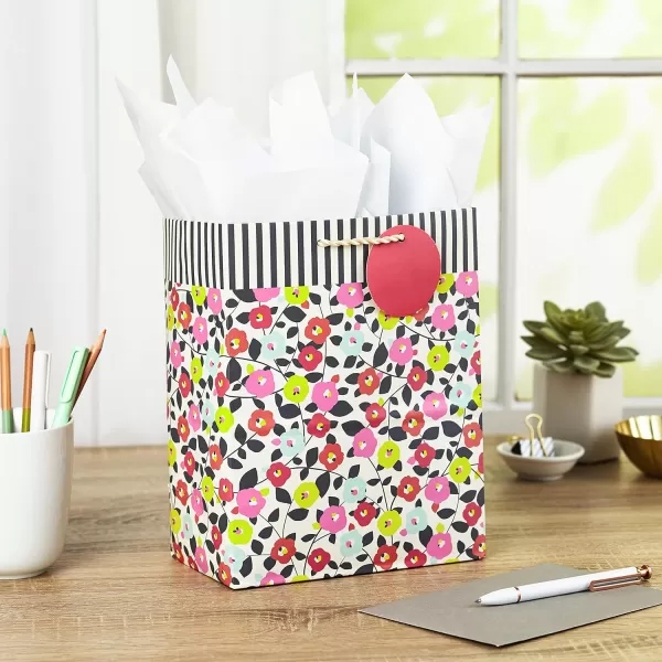 Hallmark 9quot Medium Gift Bag with Tissue Paper Flowers and Stripes for Birthdays Mothers Day Baby Showers Bridal Showers Weddings or Any OccasionMedium Floral